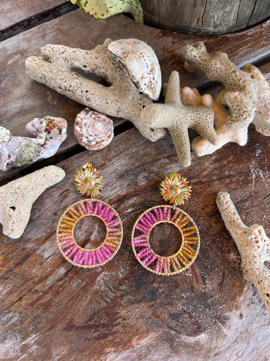 Boucles d'oreilles avec perles oranges et roses