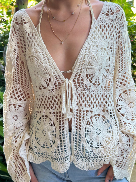 Top à manches longues en crochet Amande