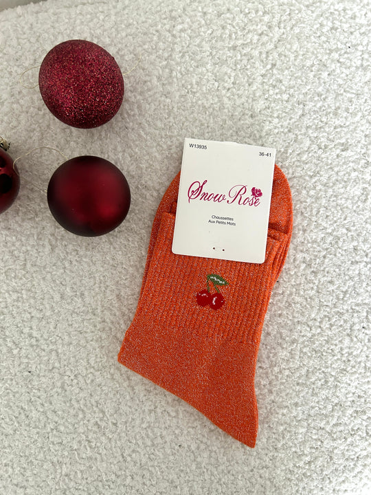 Chaussettes à paillettes cerises