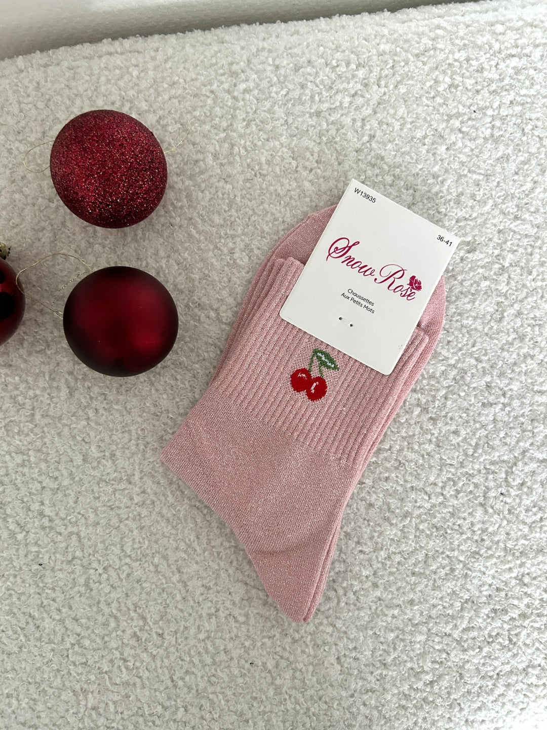 Chaussettes à paillettes cerises