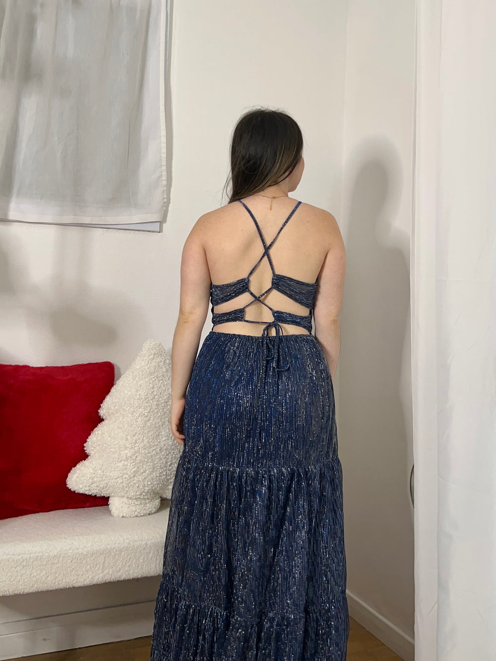 Robe longue dos nu brillante