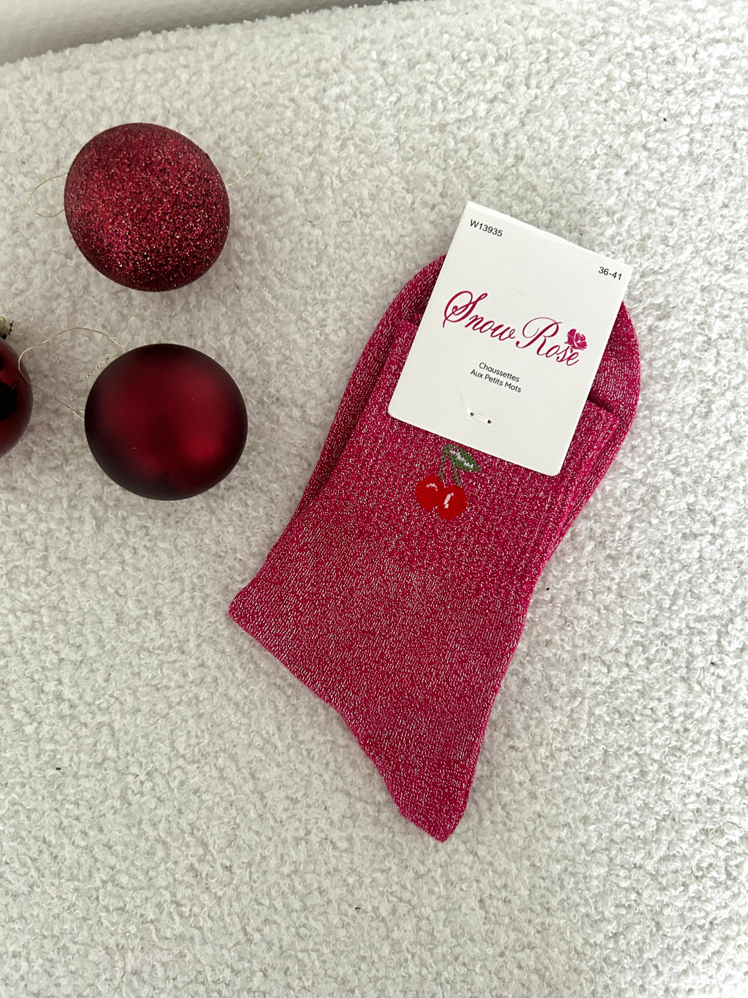 Chaussettes à paillettes cerises