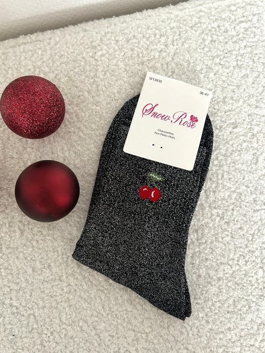 Chaussettes à paillettes cerises
