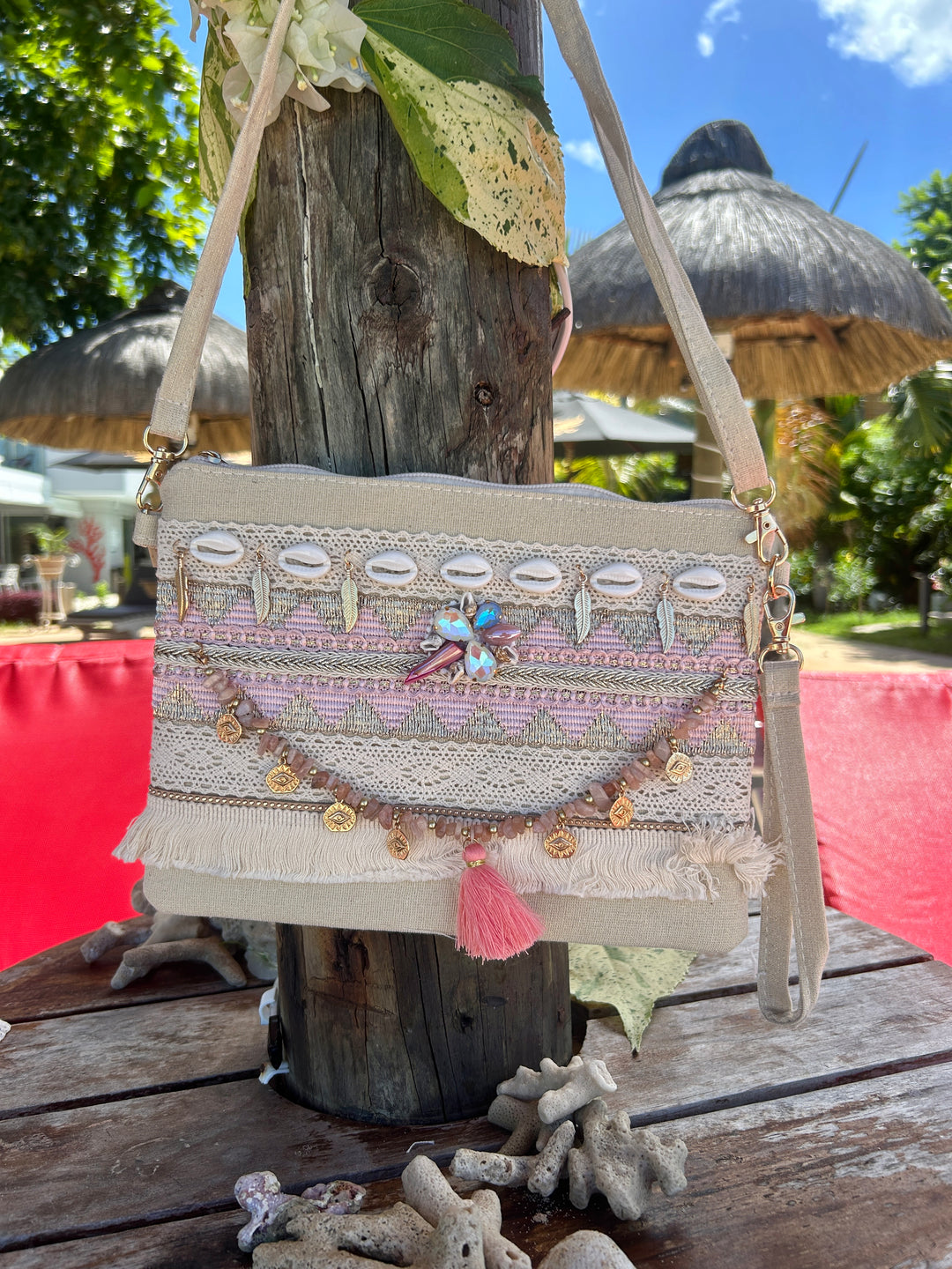 Pochette bohème rose
