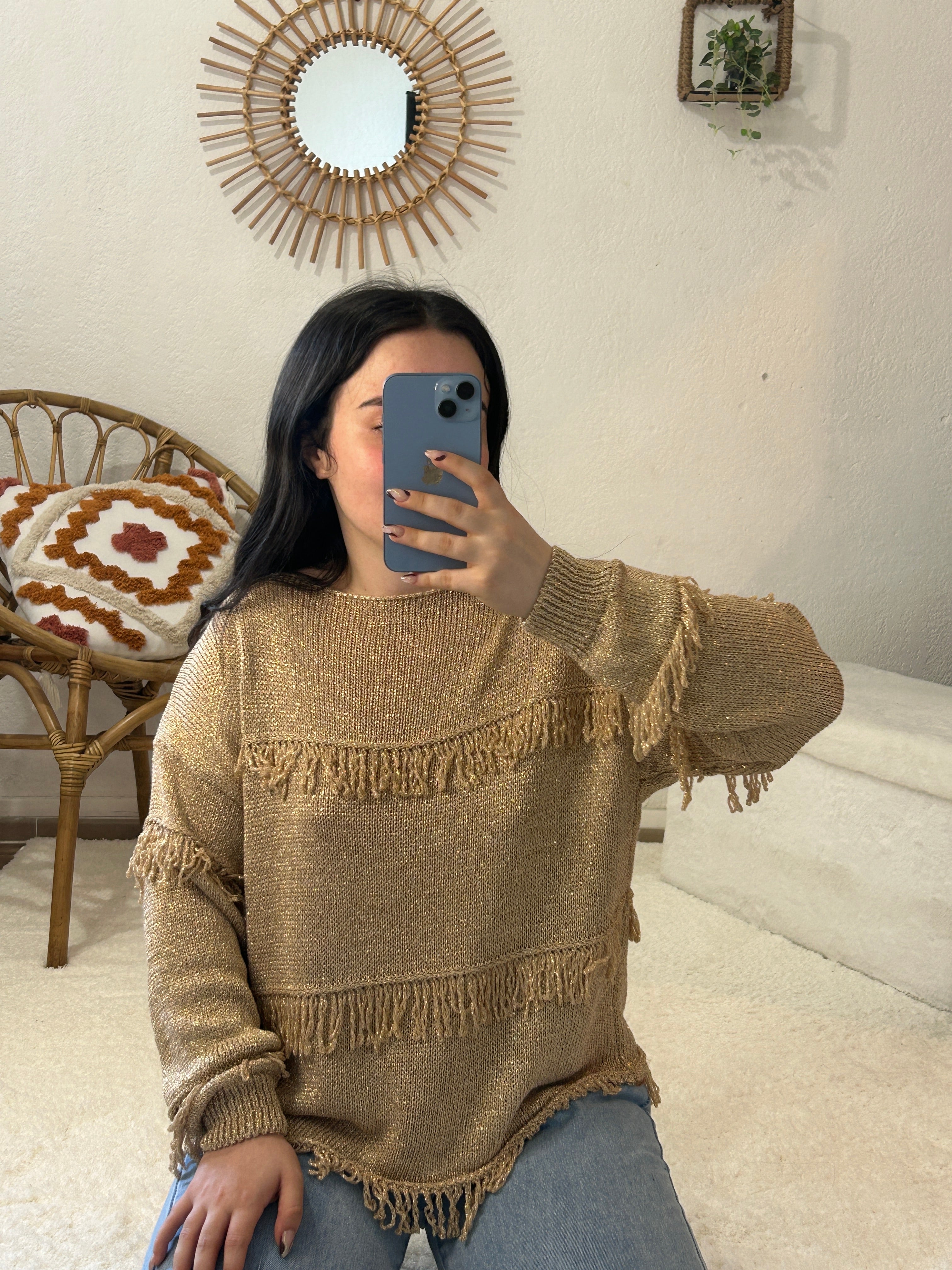 Gold knit sweater deals