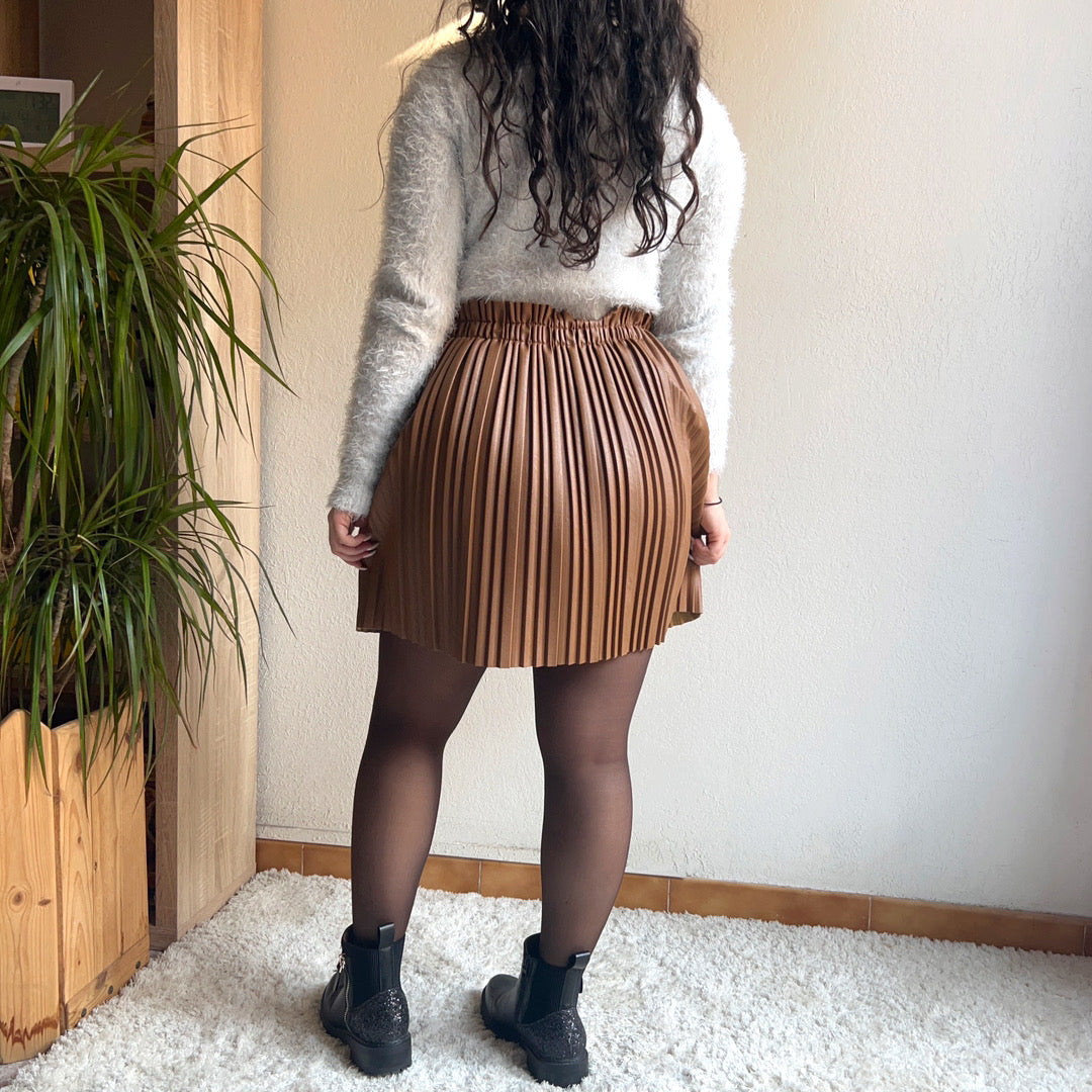 Jupe Simili Cuir Camel Jupe Plissée Jupe En Cuir Camel Jupe